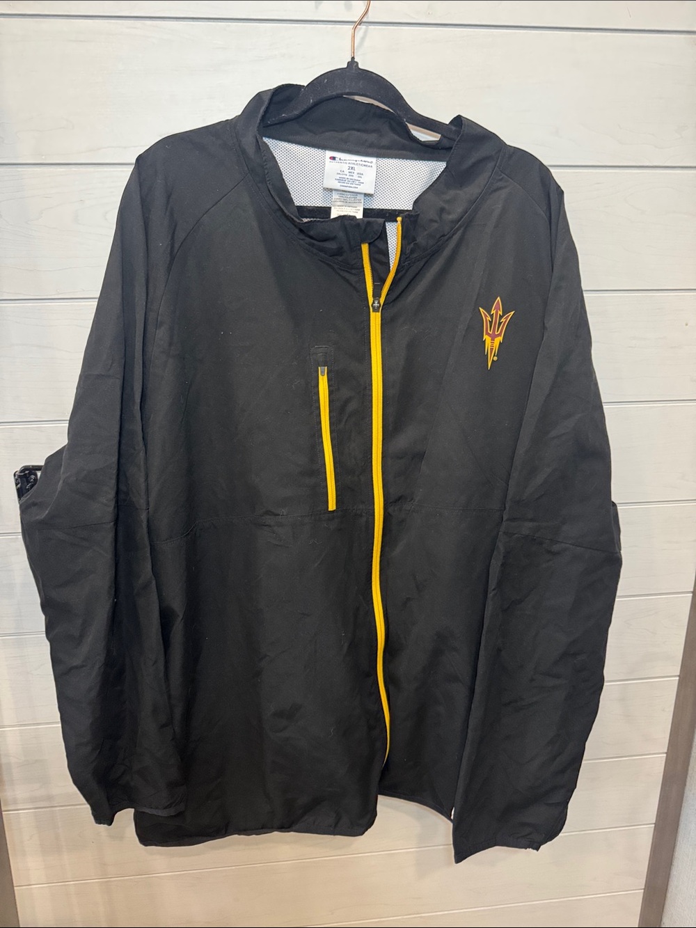 ASU SIZE XXL Champion Black Windbreaker Jacket with Yellow Trim